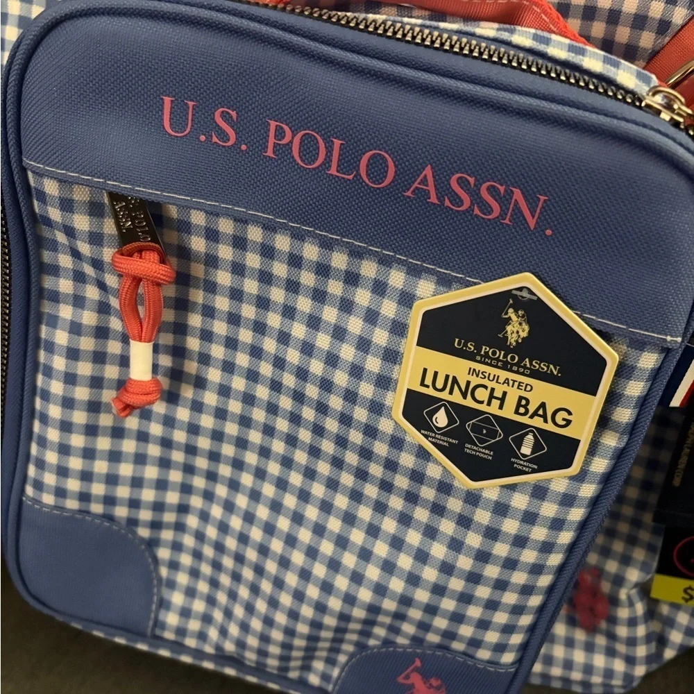 U.S. Polo Assn. Blue and White Checkered Lunch Bag